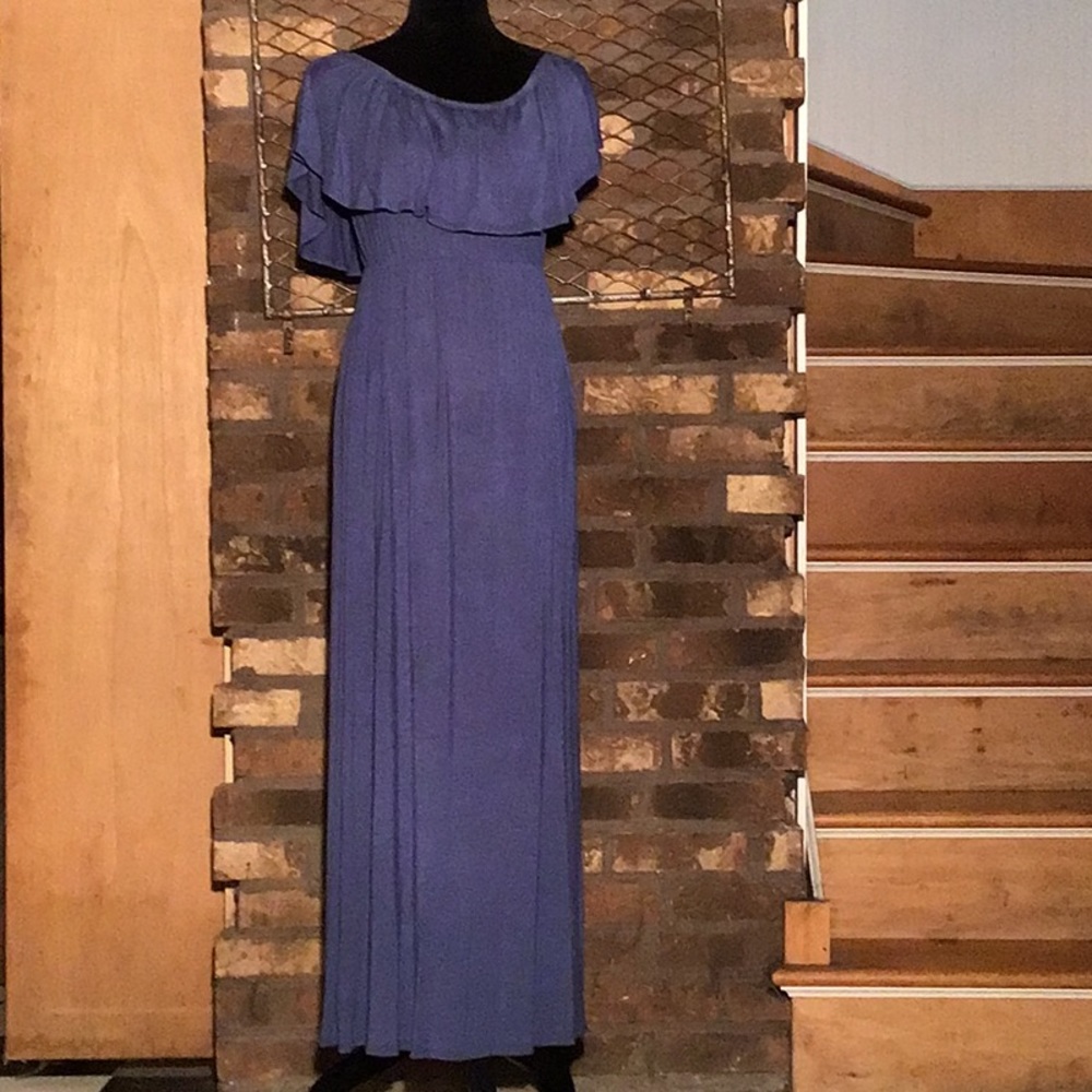 Mother Bee Maxi maternity dress elastic shoulders Indigo L